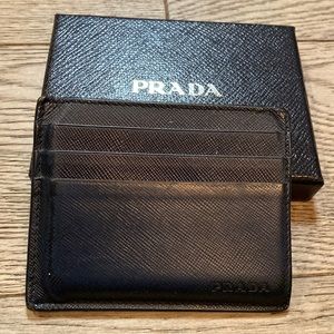 Prada Card Holder Wallet in Saffiano 1 Baltico